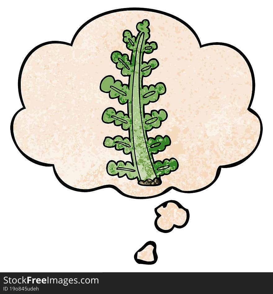 cartoon plant and thought bubble in grunge texture pattern style