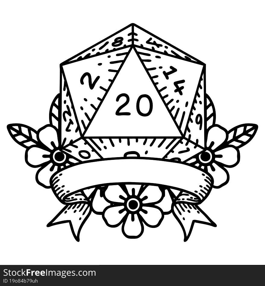 natural 20 critical hit D20 dice roll illustration