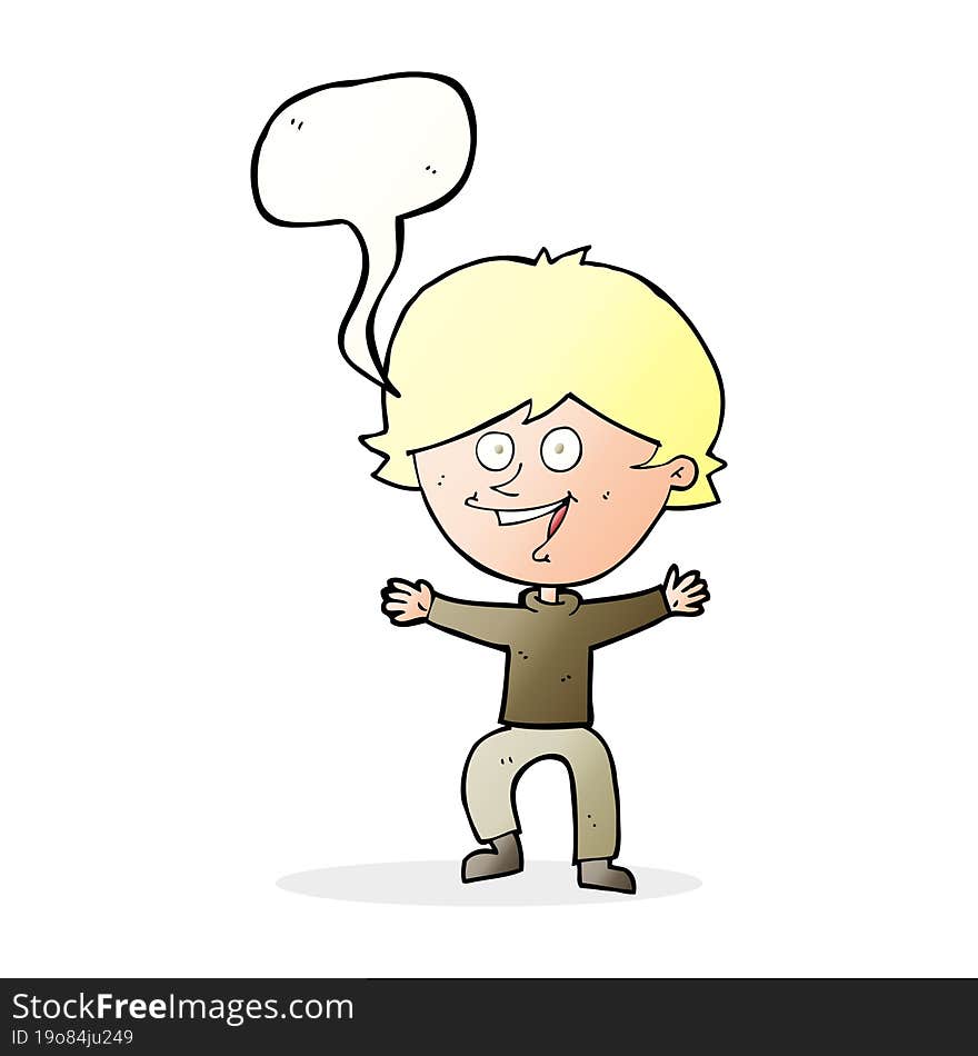 cartoon happy boy laughing with speech bubble