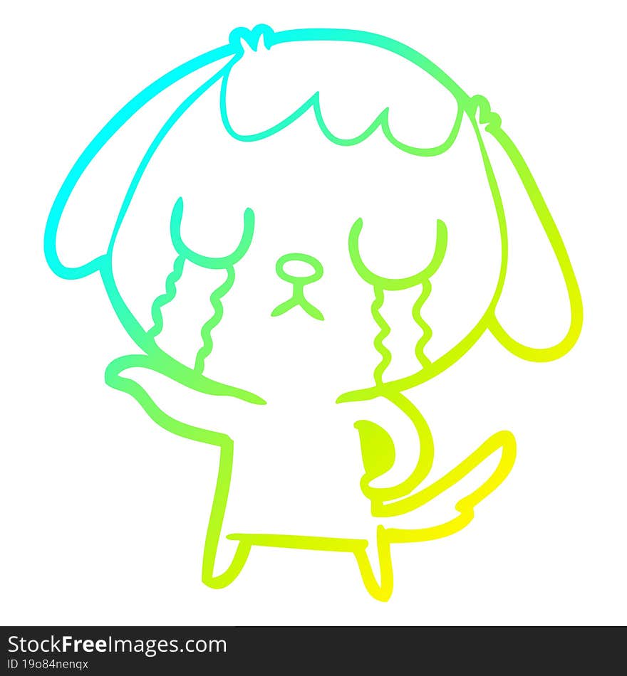 cold gradient line drawing cute cartoon dog crying