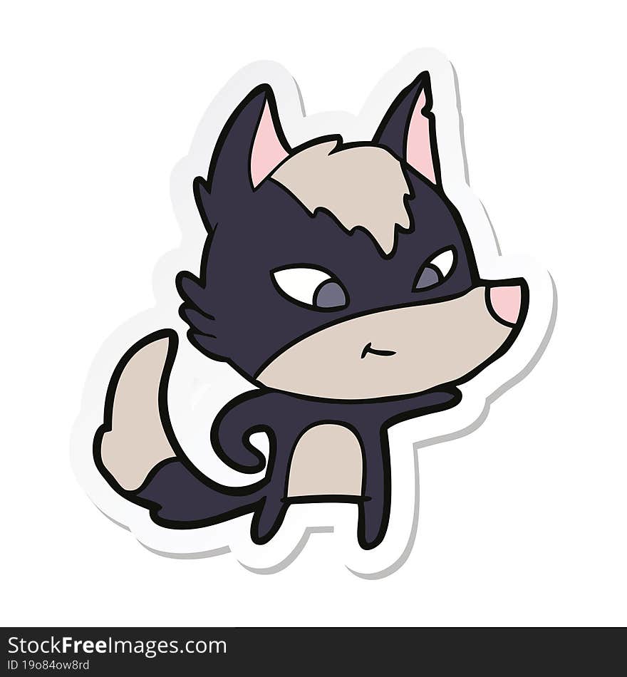 sticker of a friendly cartoon wolf