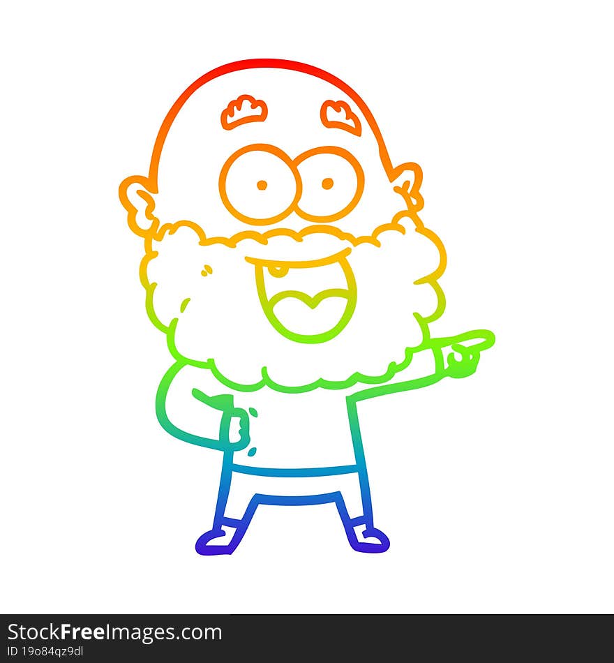 rainbow gradient line drawing of a cartoon crazy happy man with beard