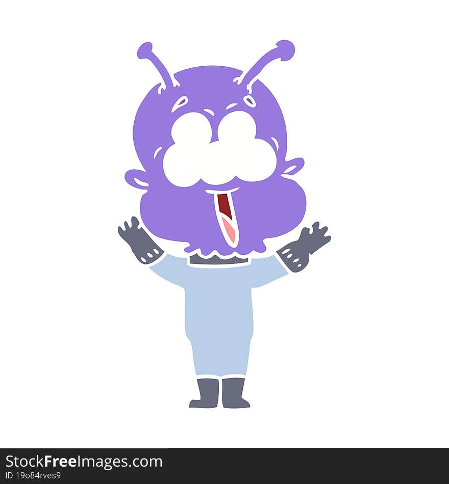 Happy Flat Color Style Cartoon Alien