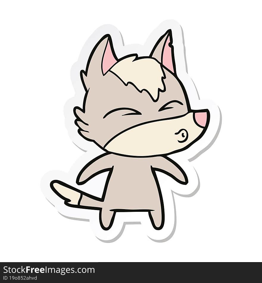 sticker of a cartoon wolf whistling