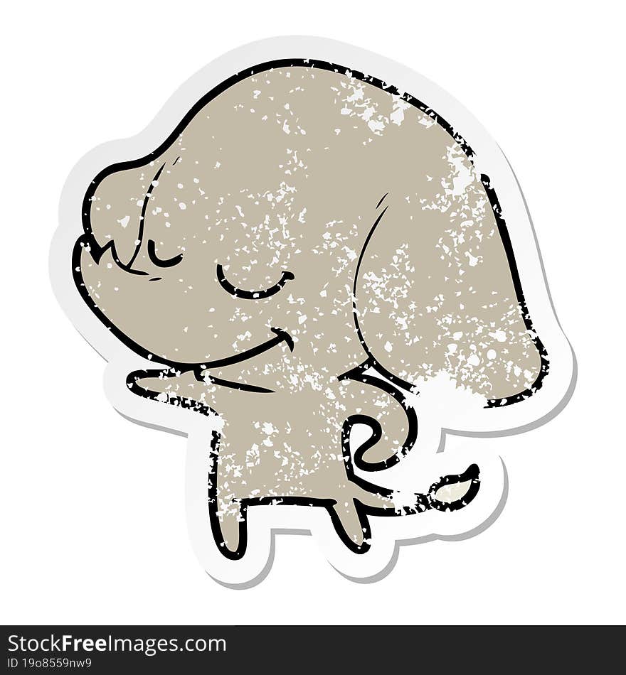 Distressed Sticker Of A Cartoon Smiling Elephant