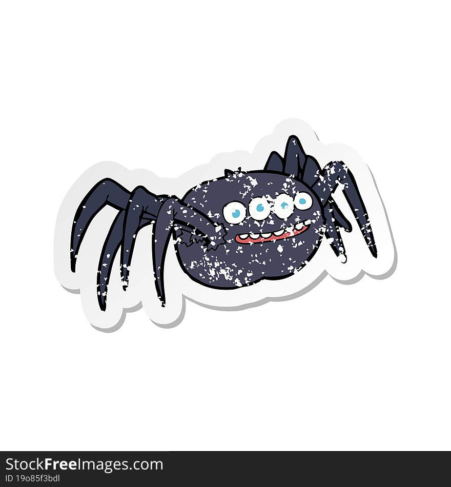 Retro Distressed Sticker Of A Cartoon Spooky Spider