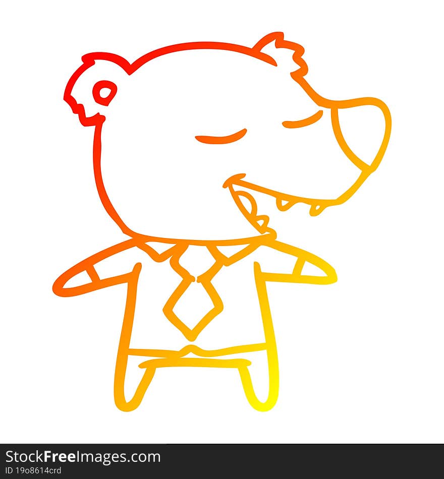 warm gradient line drawing cartoon bear wearing shirt and tie