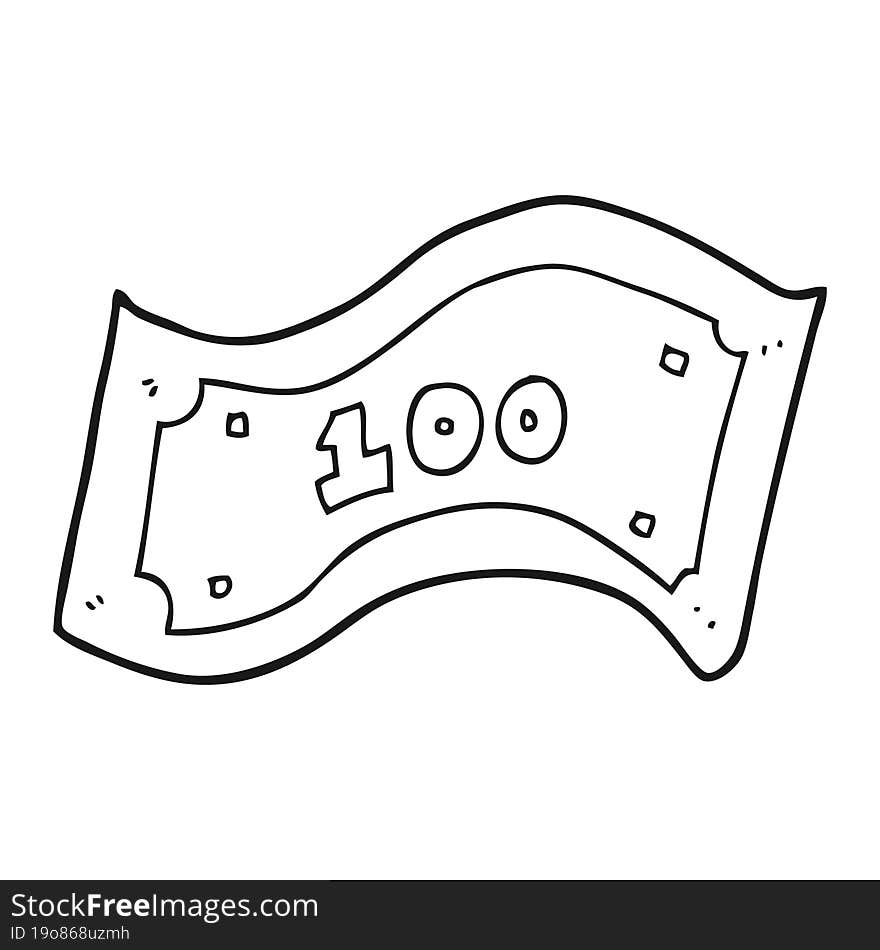 freehand drawn black and white cartoon 100 dollar bill