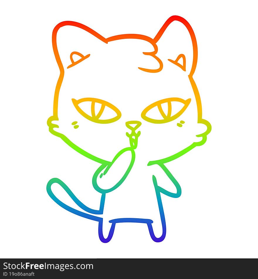 rainbow gradient line drawing of a cartoon cat