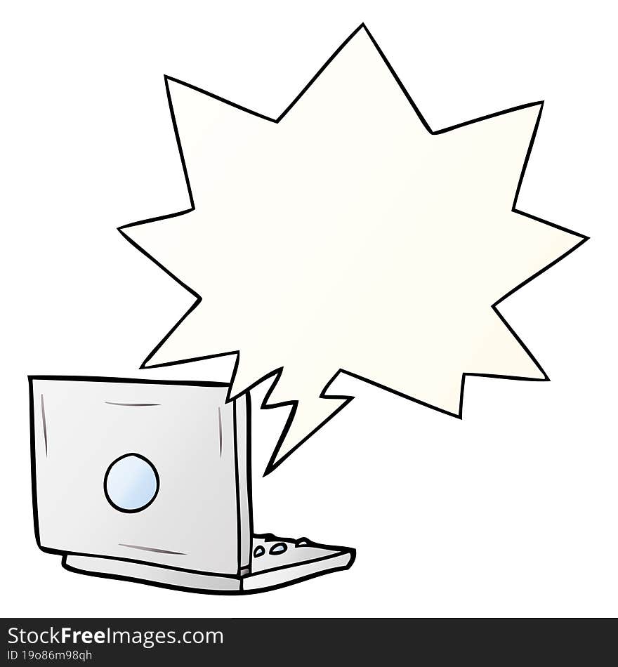 cartoon laptop computer and speech bubble in smooth gradient style