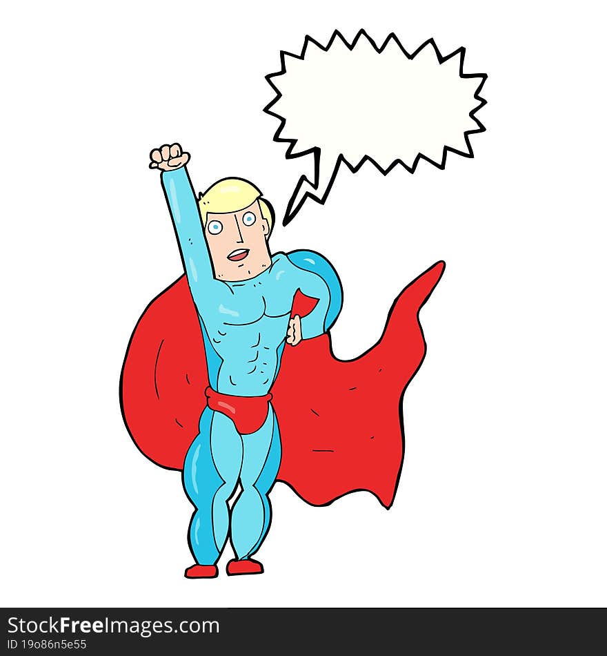 cartoon superhero with speech bubble