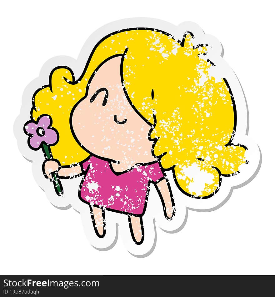 distressed sticker cartoon illustration of a cute kawaii girl. distressed sticker cartoon illustration of a cute kawaii girl