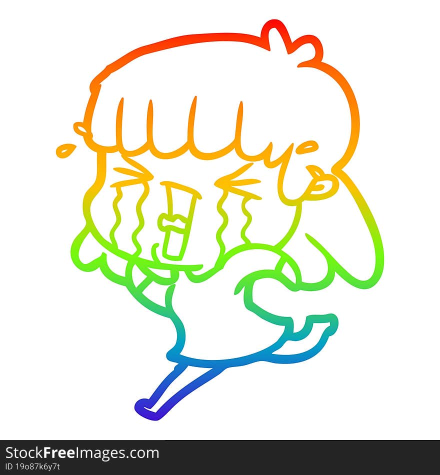 rainbow gradient line drawing cartoon woman in tears