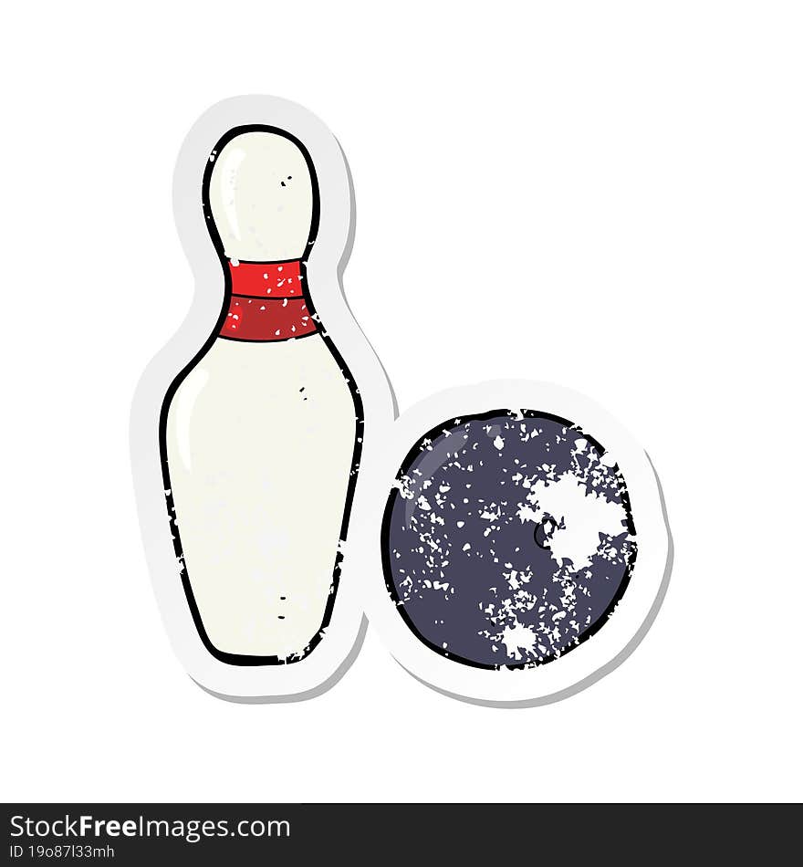 Retro Distressed Sticker Of A Ten Pin Bowling Cartoon