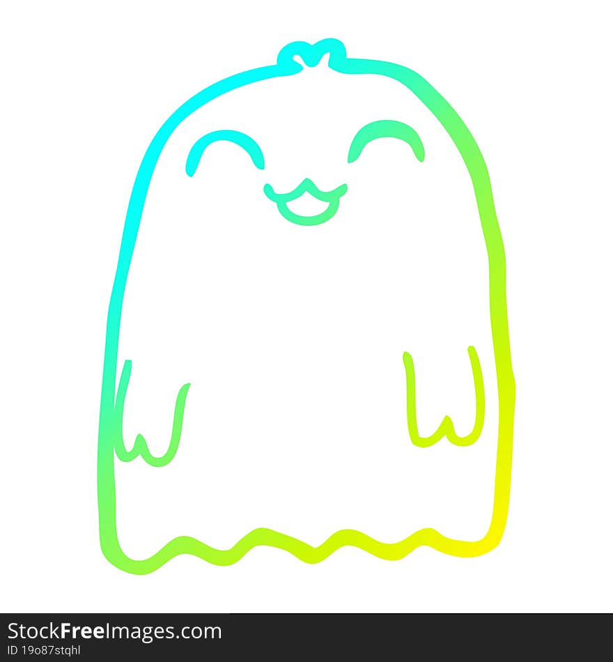 cold gradient line drawing of a cartoon ghost