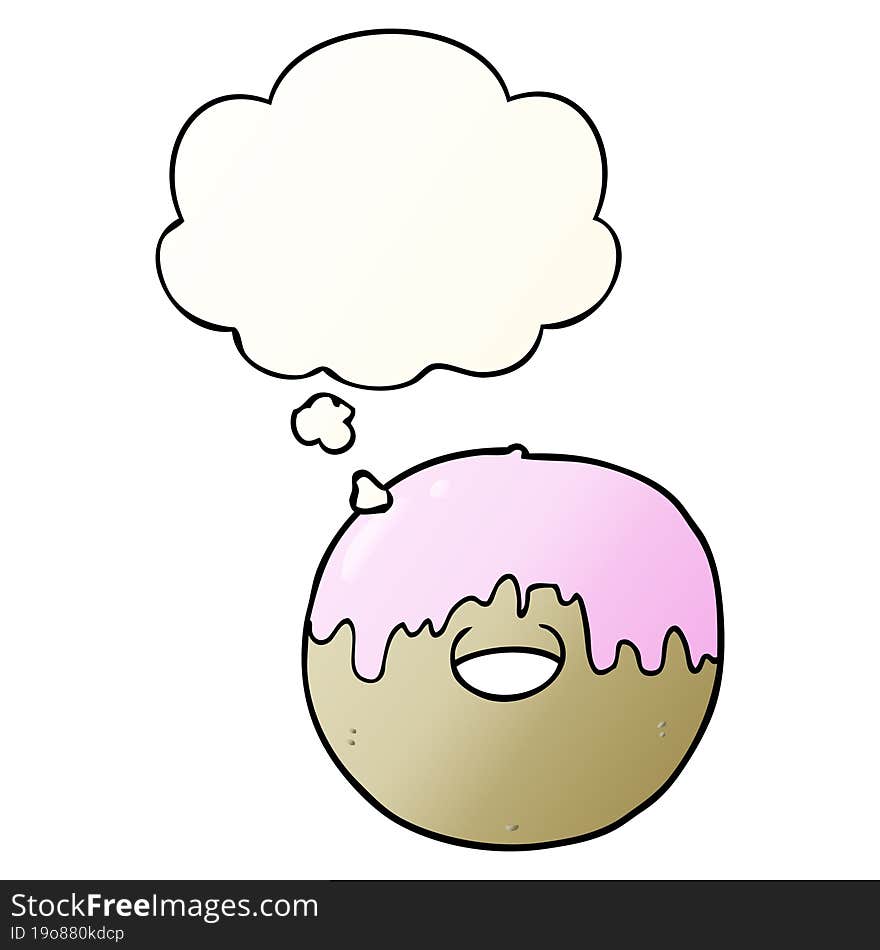 cartoon donut and thought bubble in smooth gradient style