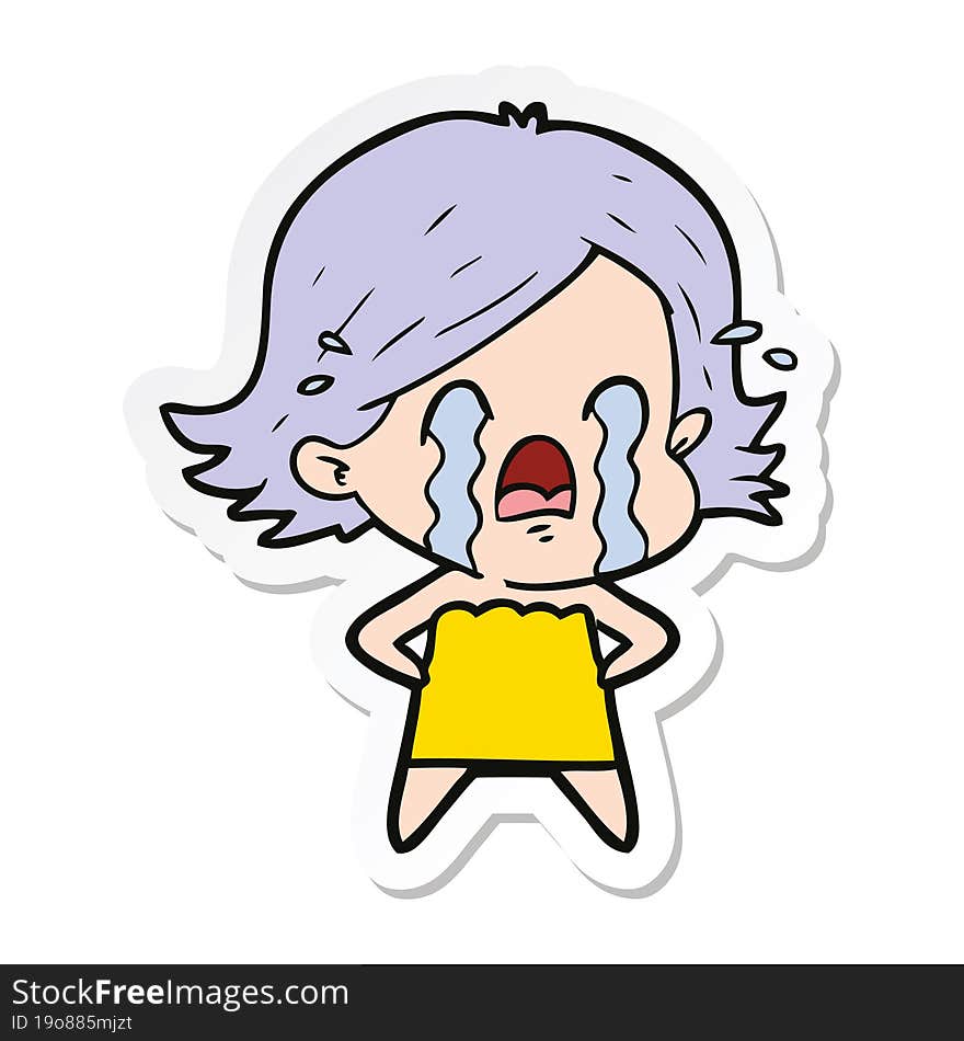 sticker of a cartoon woman crying