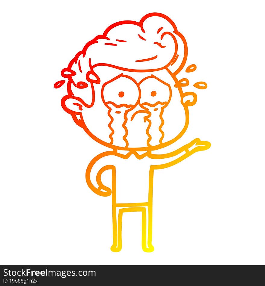 Warm Gradient Line Drawing Cartoon Crying Man