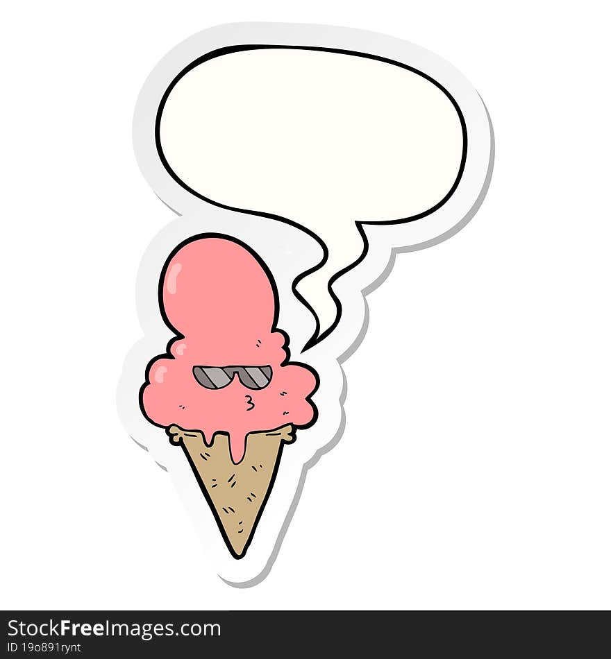 cartoon cool ice cream and speech bubble sticker