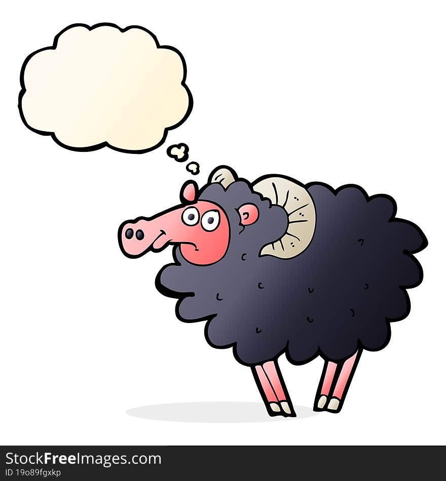 cartoon black sheep with thought bubble