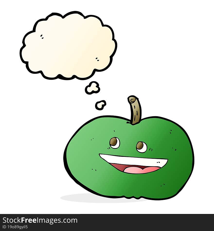 cartoon happy apple with thought bubble