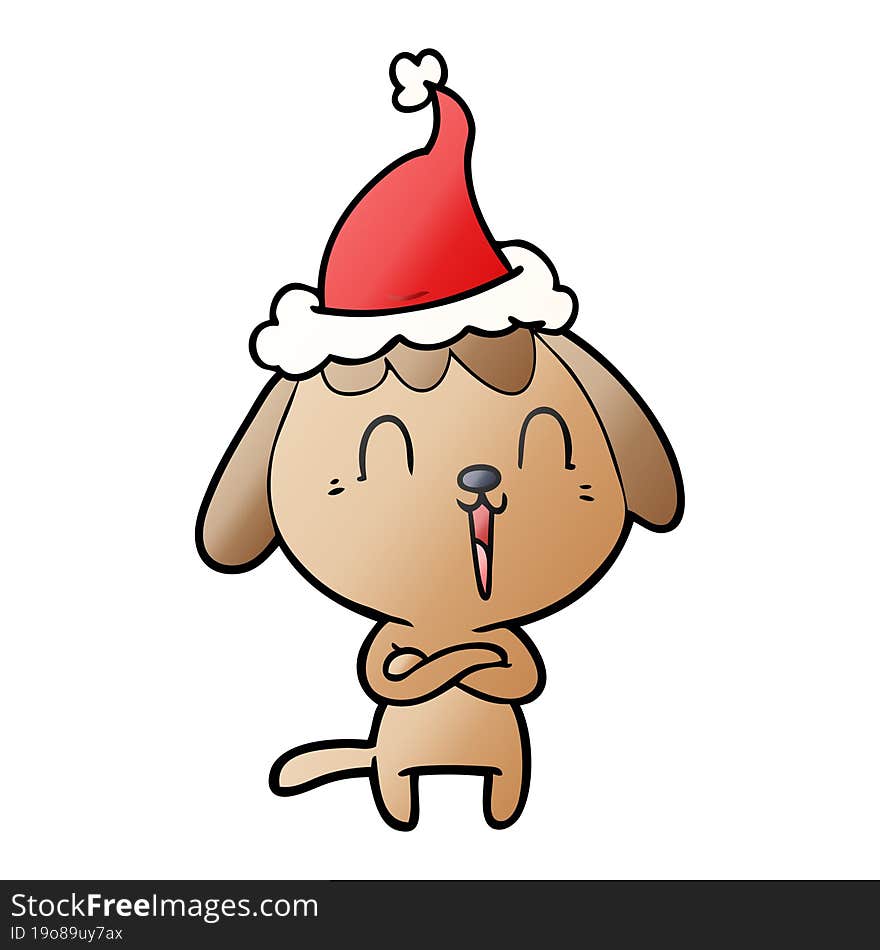 cute hand drawn gradient cartoon of a dog wearing santa hat. cute hand drawn gradient cartoon of a dog wearing santa hat