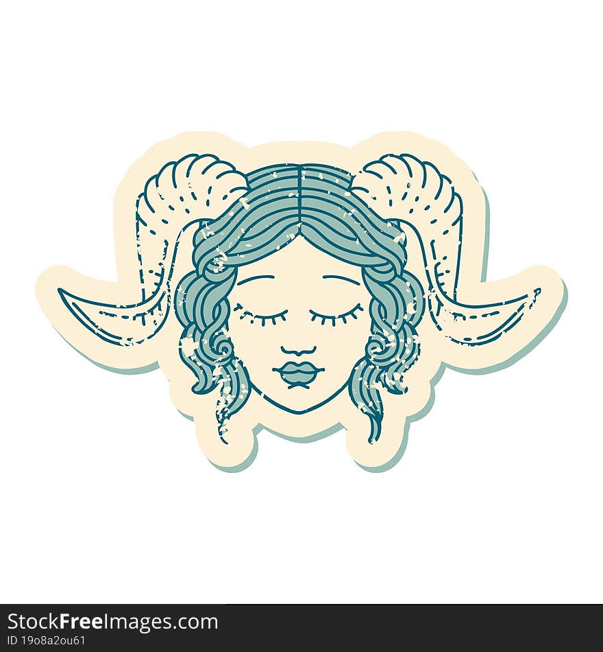 grunge sticker of a tiefling character face. grunge sticker of a tiefling character face