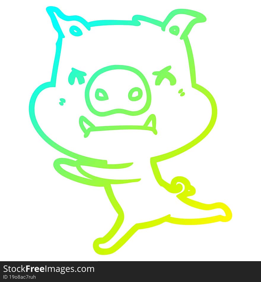 cold gradient line drawing of a angry cartoon pig