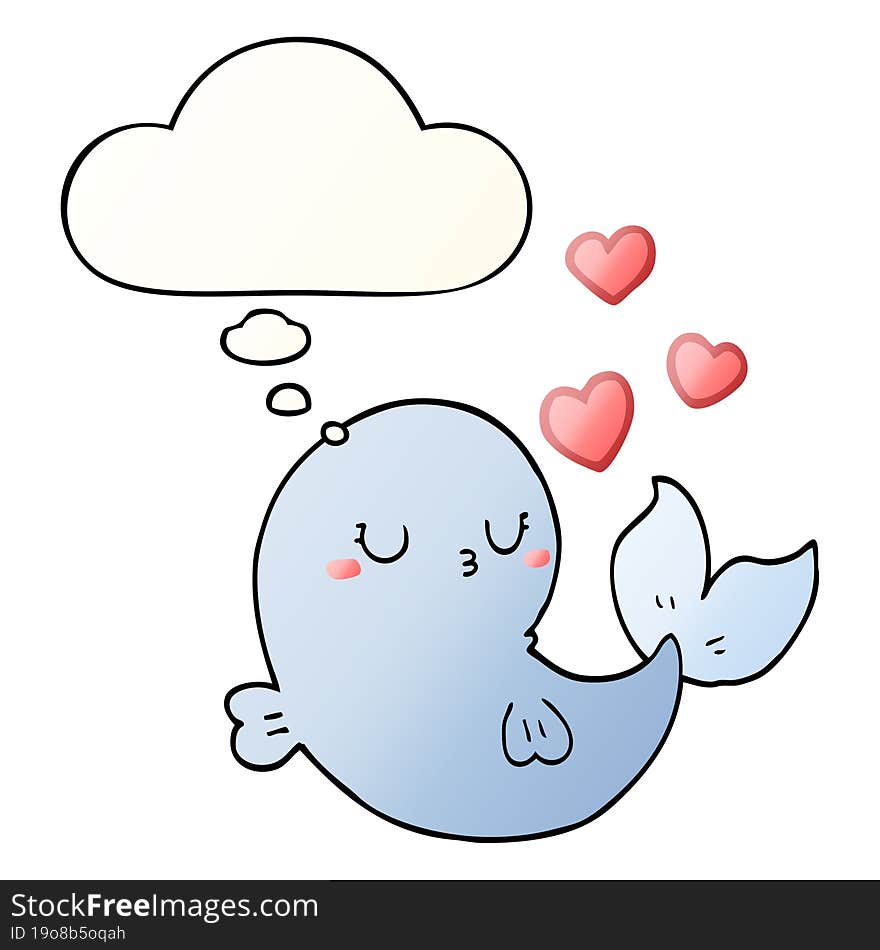 cute cartoon whale in love and thought bubble in smooth gradient style