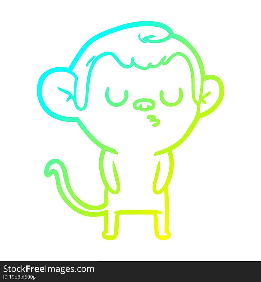 cold gradient line drawing of a cartoon monkey