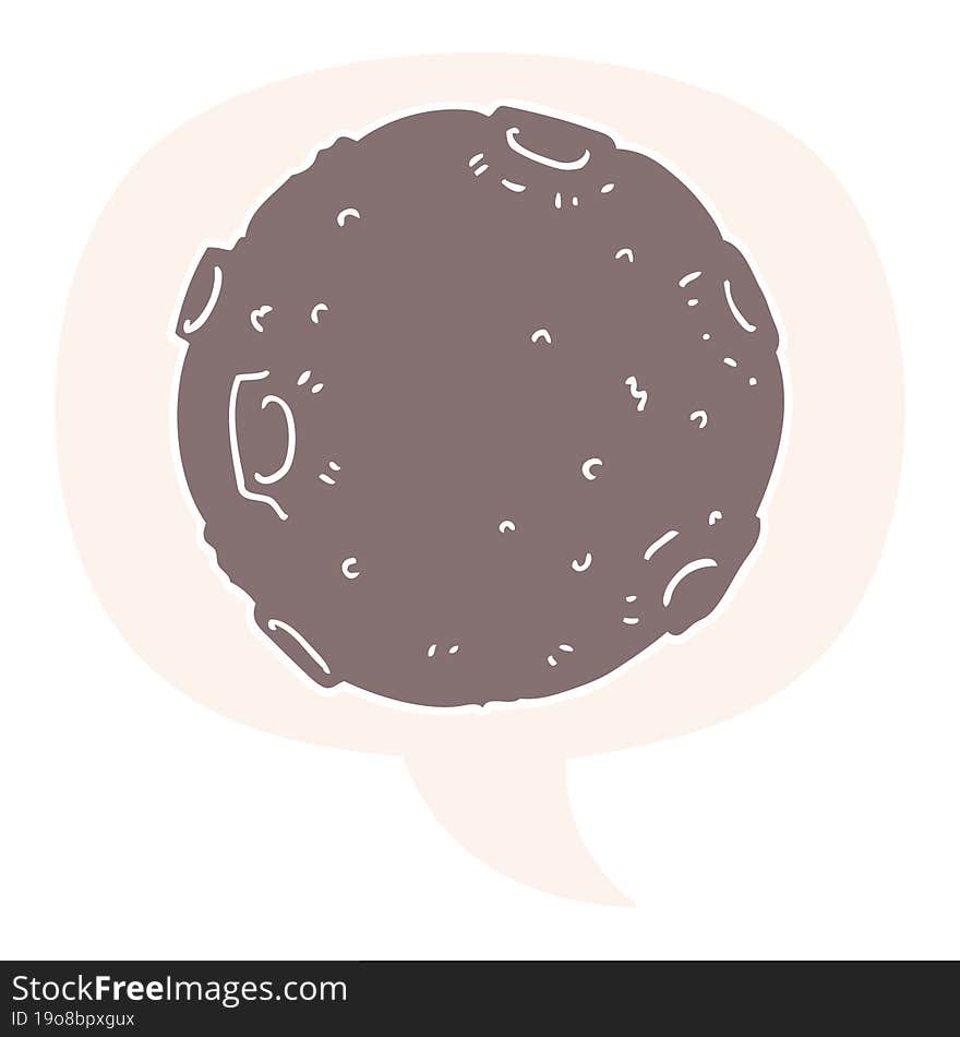 cartoon moon and speech bubble in retro style