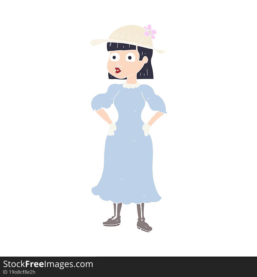 flat color illustration of woman in sensible dress. flat color illustration of woman in sensible dress