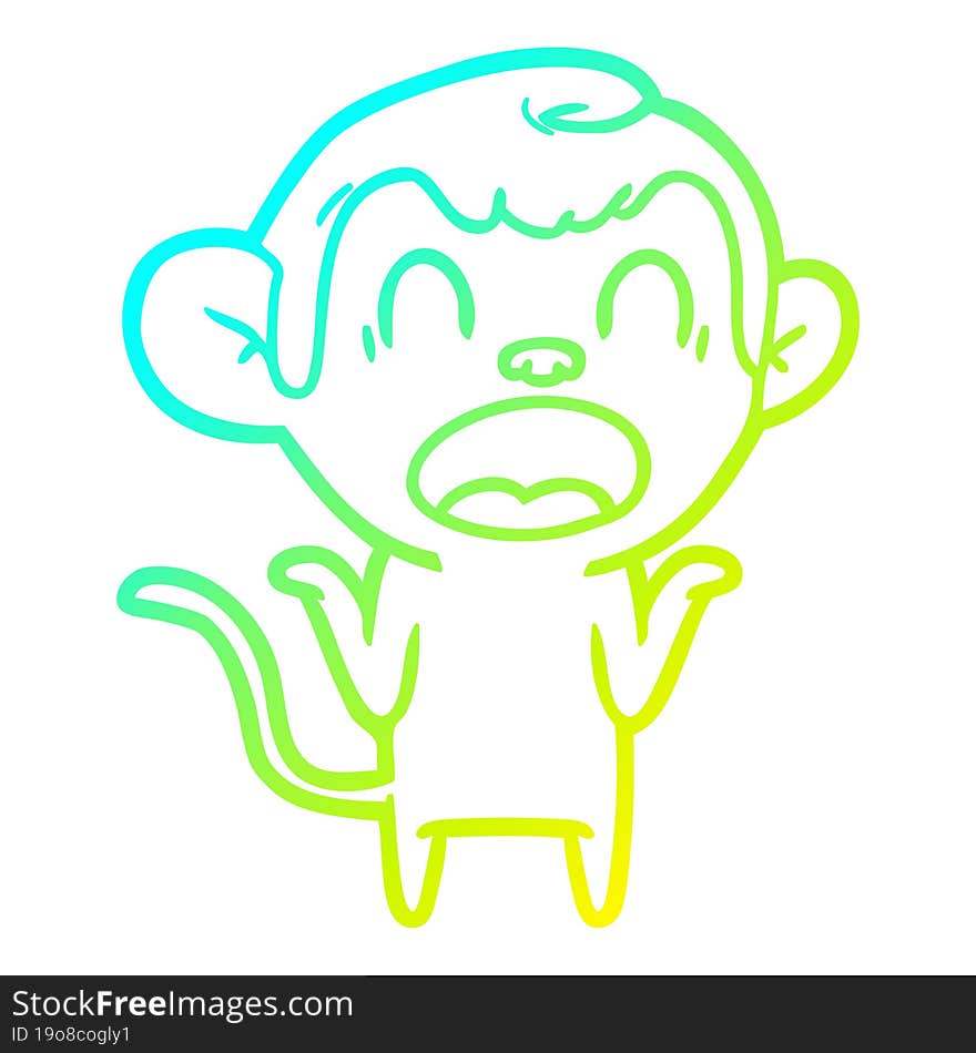 cold gradient line drawing shouting cartoon monkey shrugging shoulders