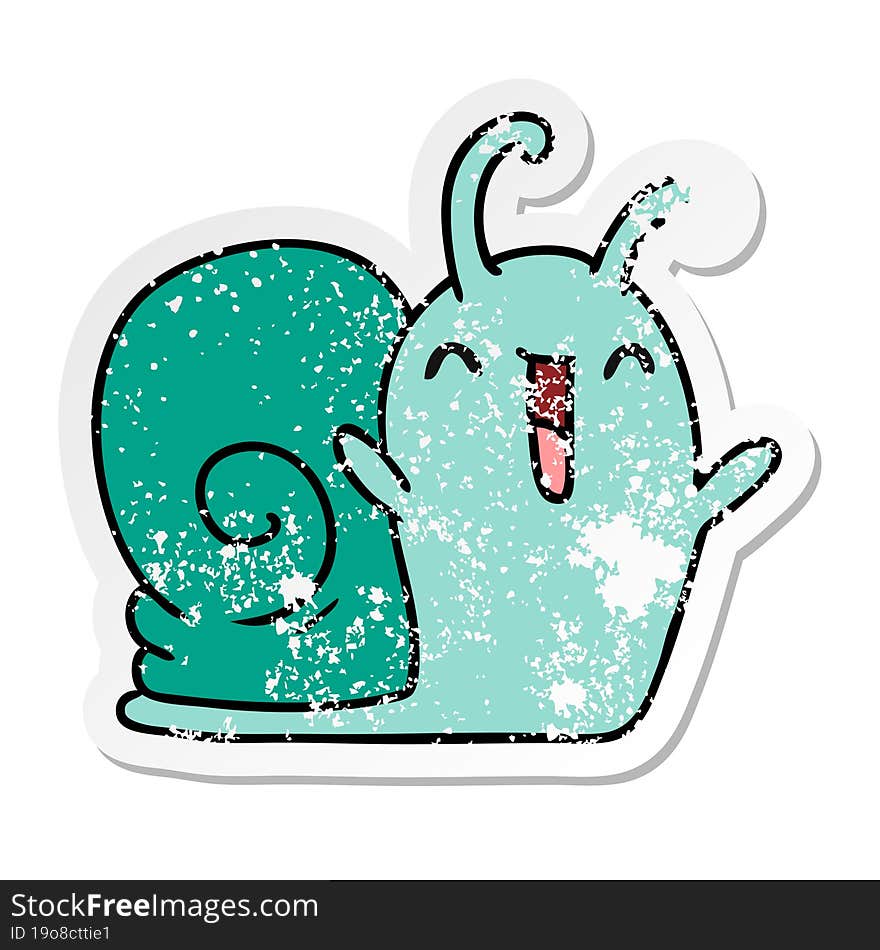 Distressed Sticker Cartoon Kawaii Happy Cute Snail