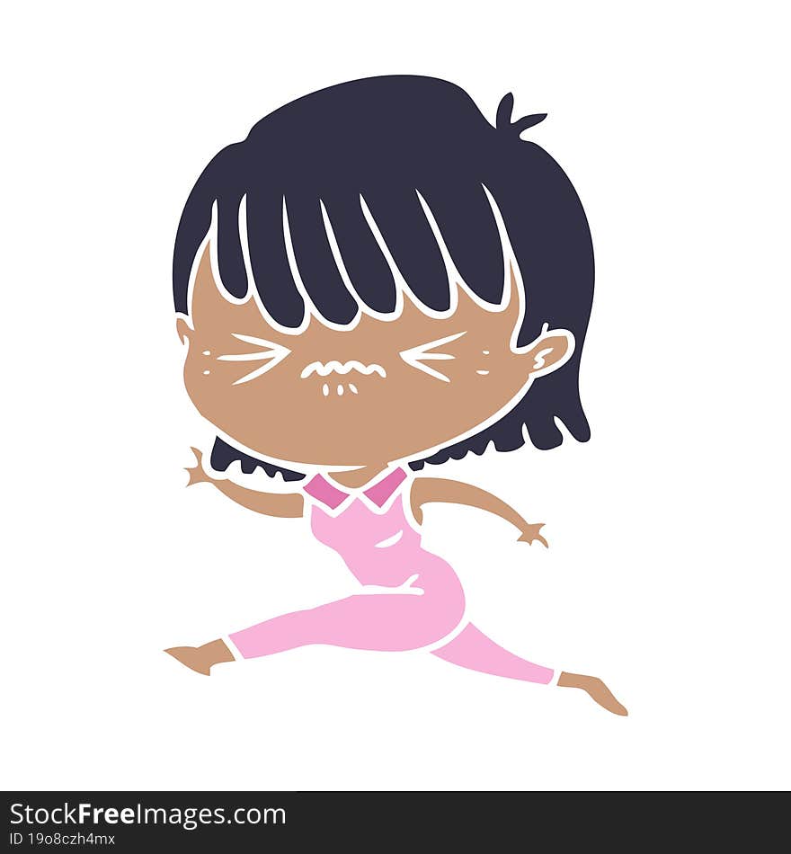 Flat Color Style Cartoon Woman Jumping