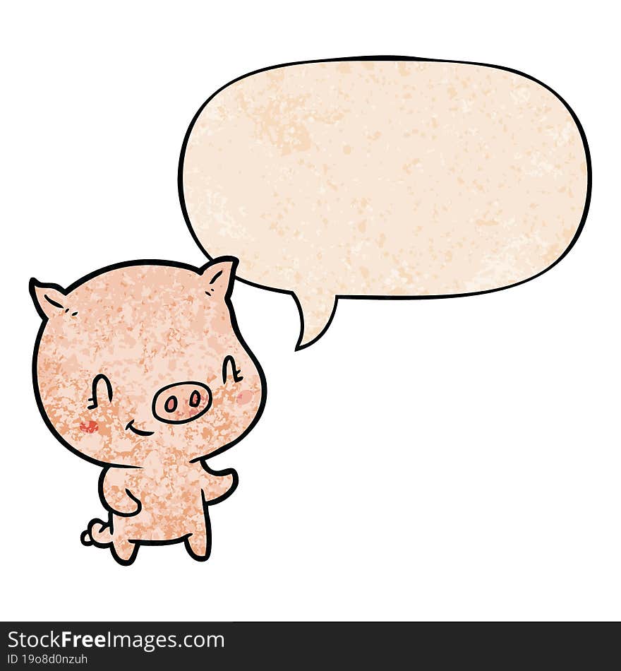 cute cartoon pig and speech bubble in retro texture style