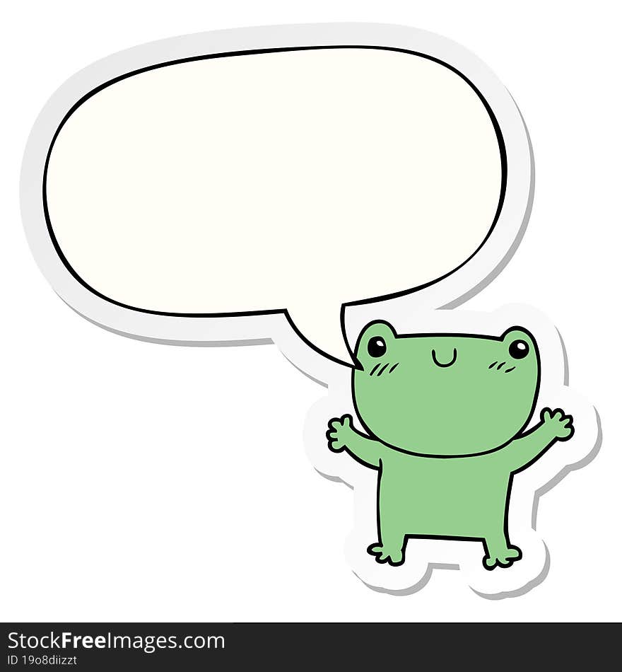 cartoon frog with speech bubble sticker. cartoon frog with speech bubble sticker