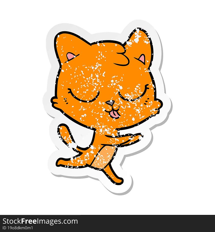 distressed sticker of a cartoon hissing cat