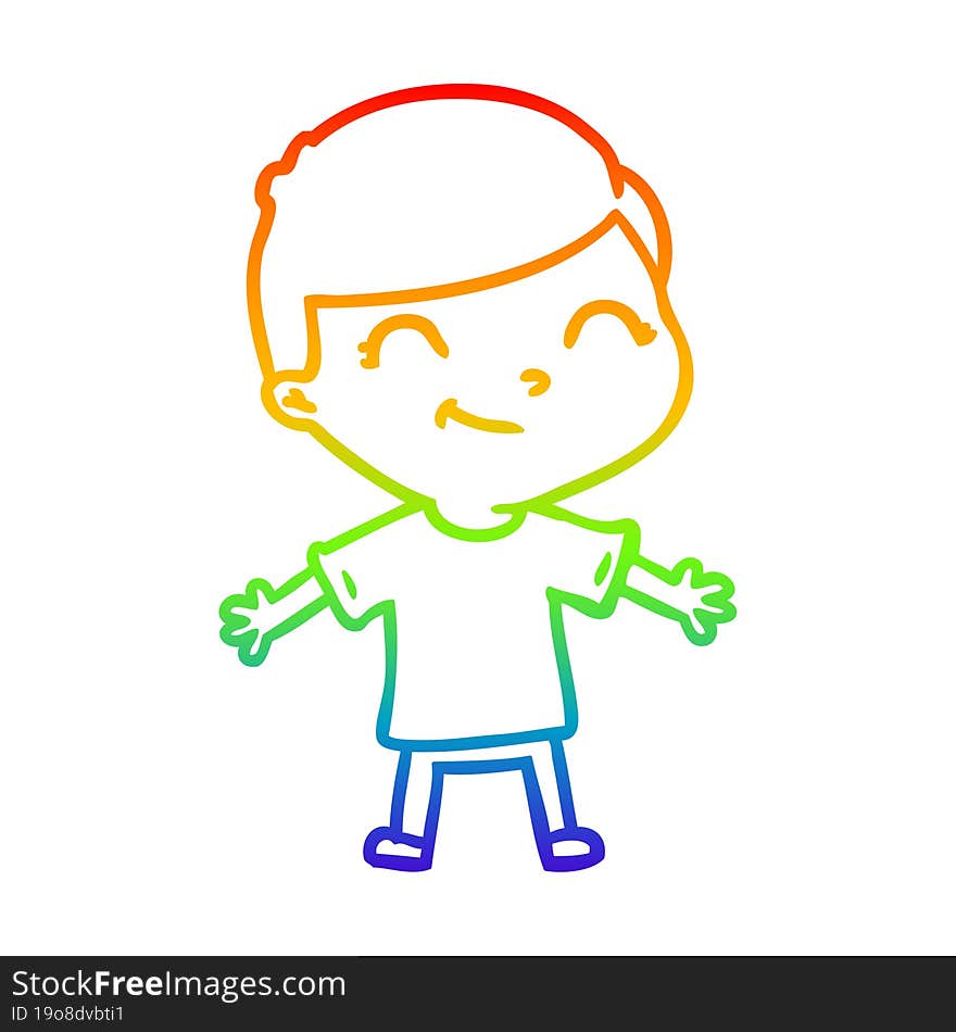 Rainbow Gradient Line Drawing Cartoon Boy Smiling