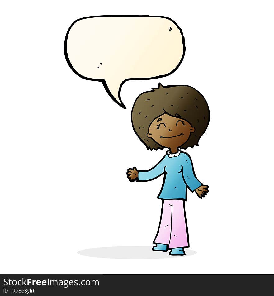 Cartoon Happy Woman With Speech Bubble