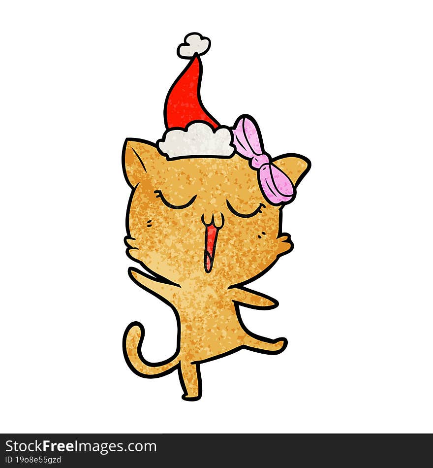 textured cartoon of a cat wearing santa hat