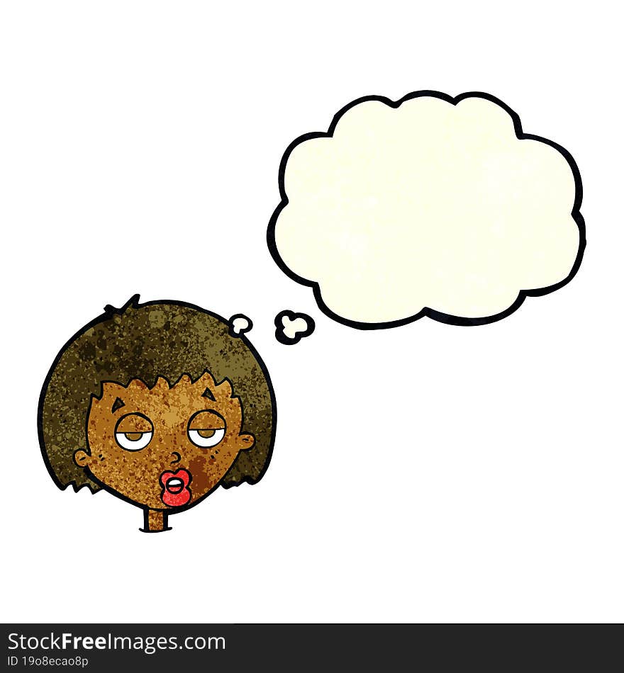 cartoon bored woman with thought bubble