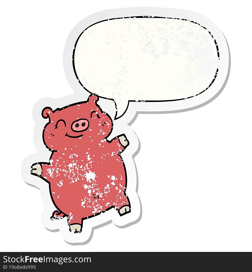 cartoon pig and speech bubble distressed sticker