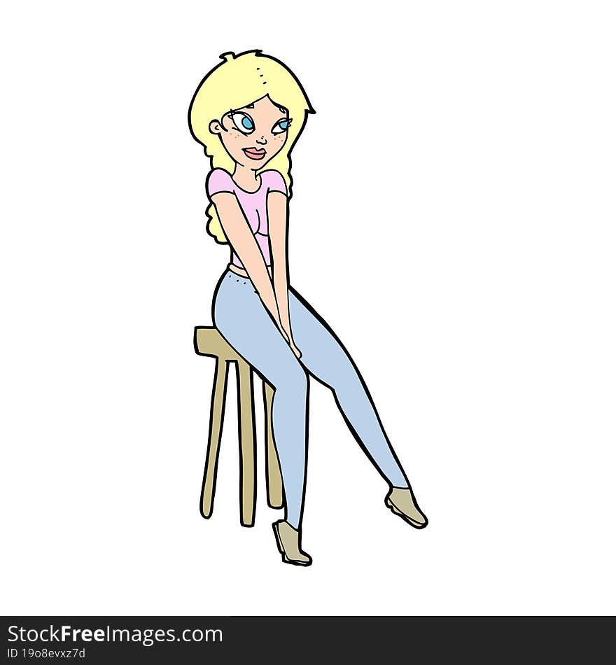 cartoon pretty girl on stool