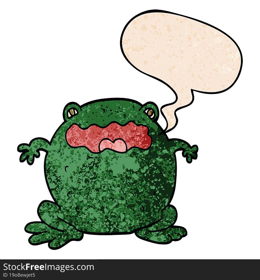 cartoon toad and speech bubble in retro texture style