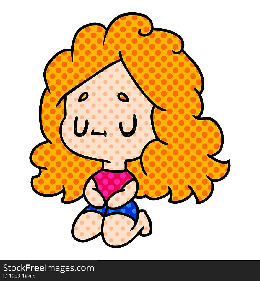 cartoon illustration of a cute kawaii girl. cartoon illustration of a cute kawaii girl