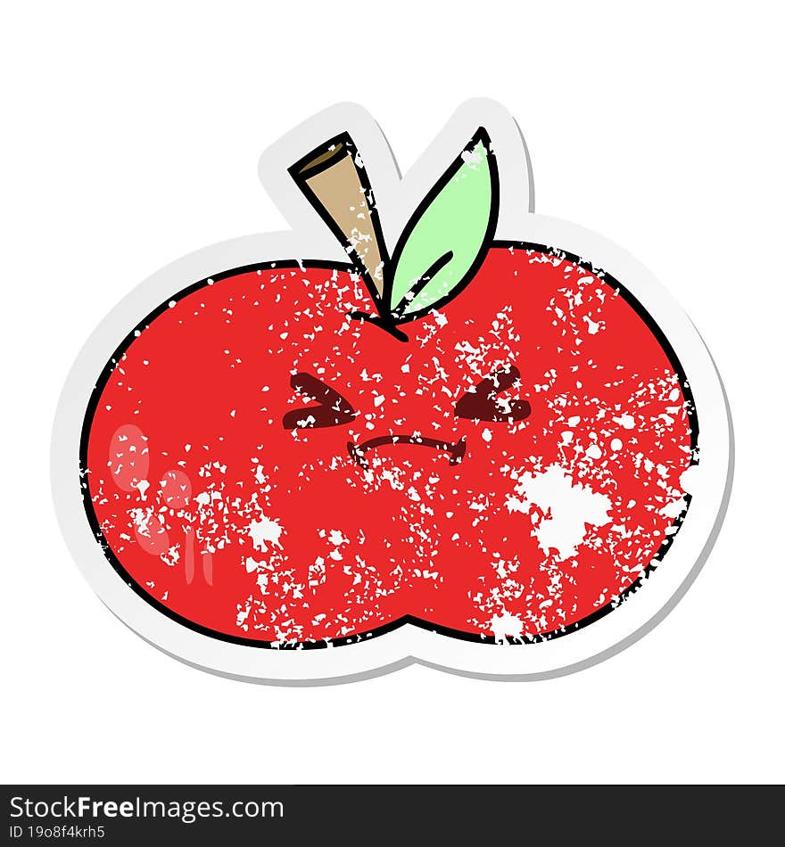 distressed sticker of a quirky hand drawn cartoon apple