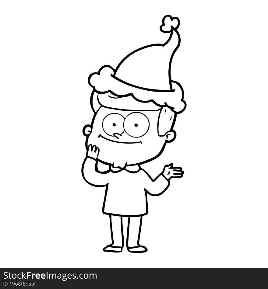 line drawing of a happy man wearing santa hat