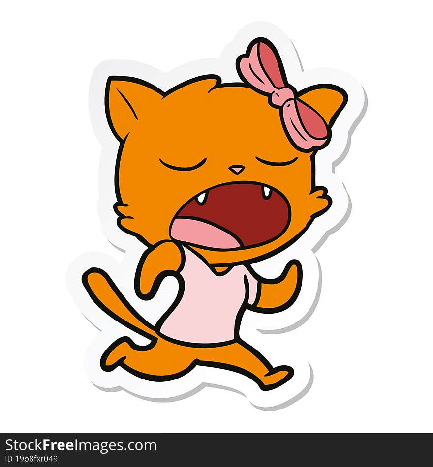 sticker of a cartoon yawning cat