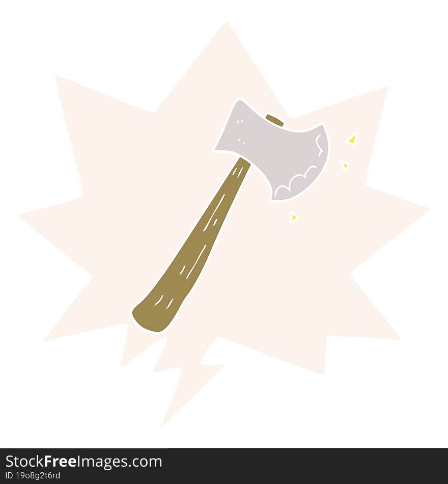 cartoon axe and speech bubble in retro style